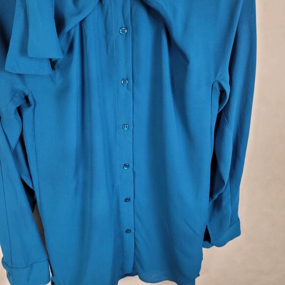 Atlein womens blue tie back long sleeved button up flowy tunic blouse size 4 - Picture 7 of 10